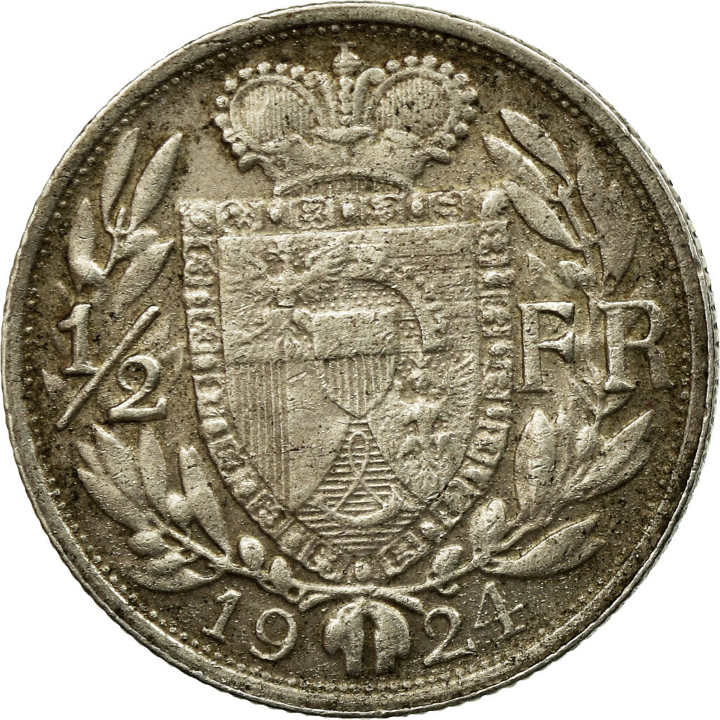 Moneda, Liechtenstein, Prince John II, 1/2 Frank, 1924, MBC, Plata, KM:7