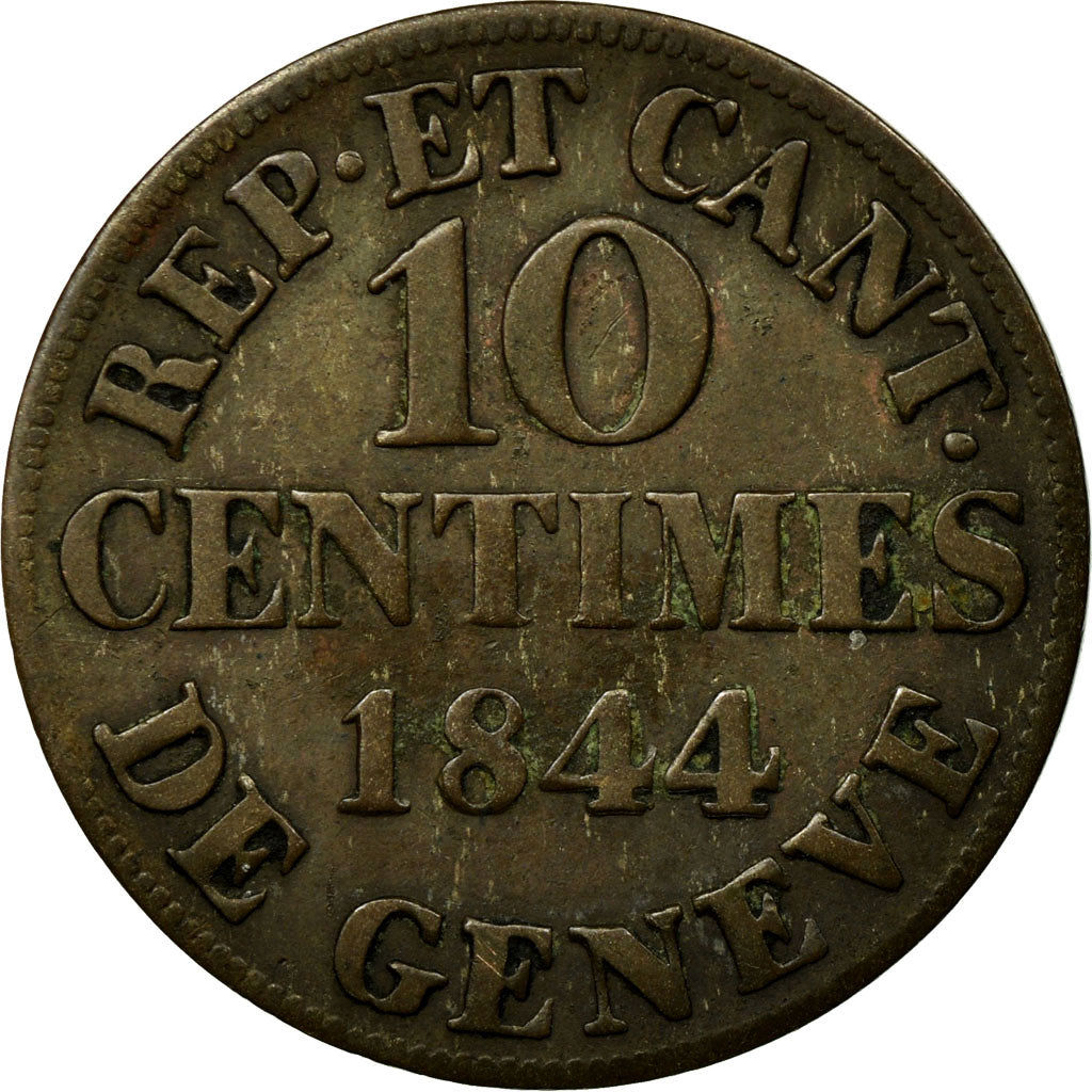 Coin, SWISS CANTONS, GENEVA, 10 Centimes, 1844, Genève, AU(50-53), Billon