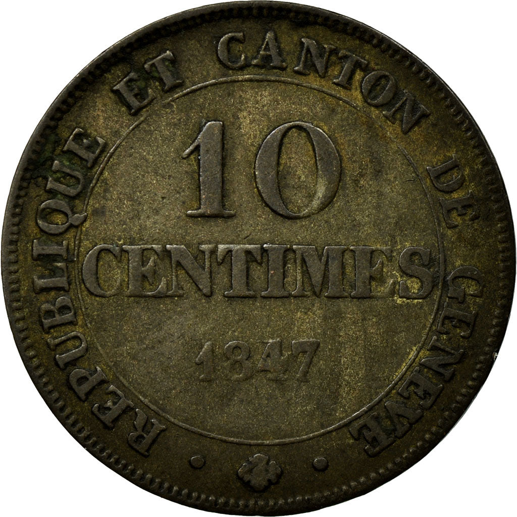 Coin, SWISS CANTONS, GENEVA, 10 Centimes, 1847, Genève, EF(40-45), Billon