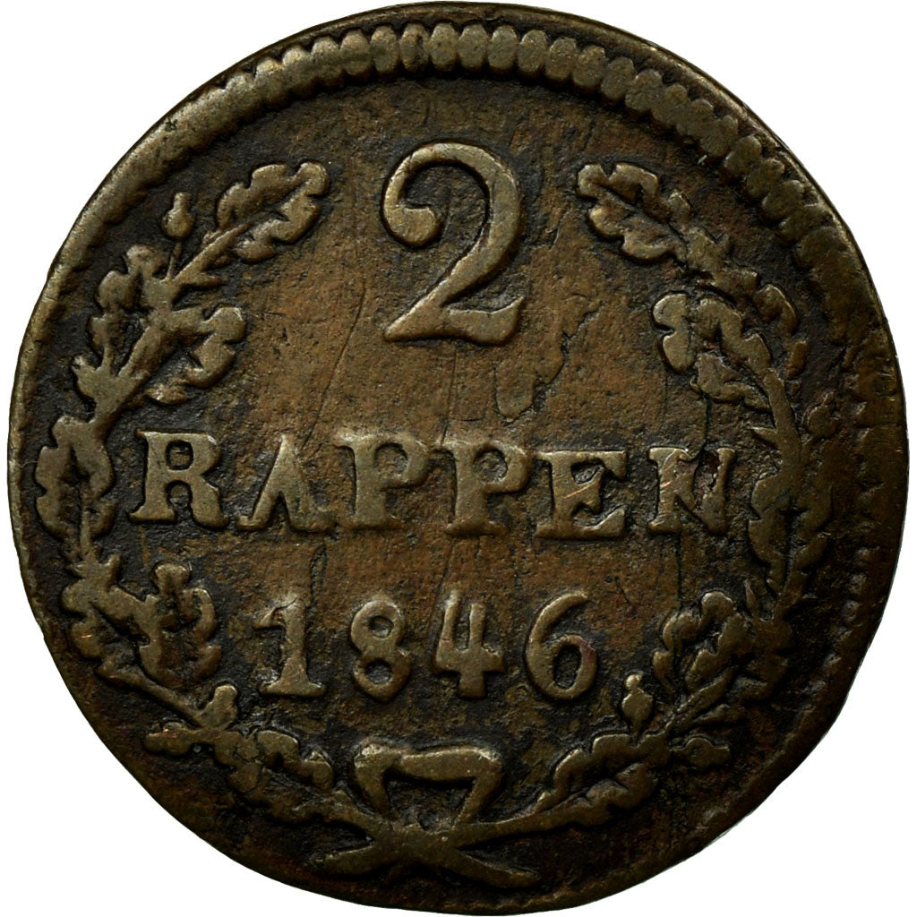 Coin, SWISS CANTONS, SCHWYZ, 2 Rappen, 1846, EF(40-45), Billon, KM:62