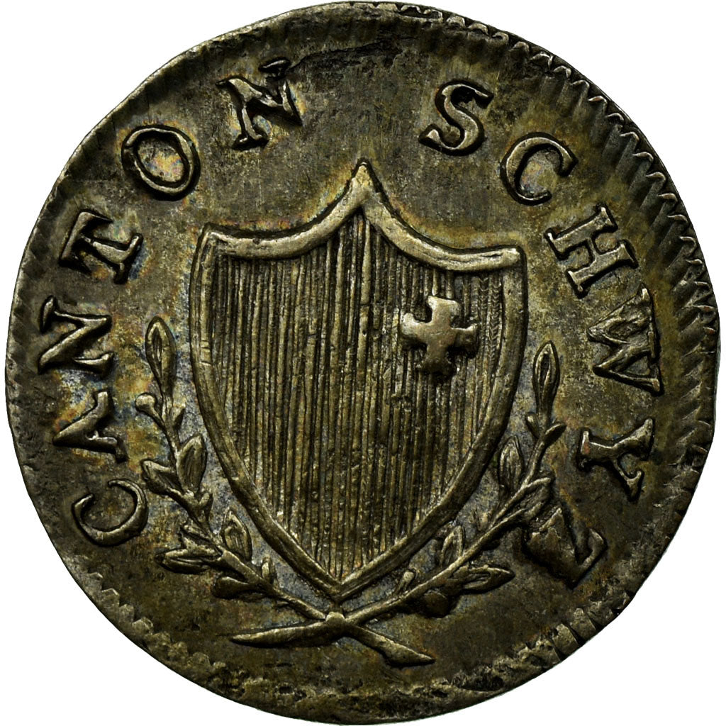 Coin, SWISS CANTONS, SCHWYZ, 2 Rappen, 1843, MS(60-62), Billon, KM:62