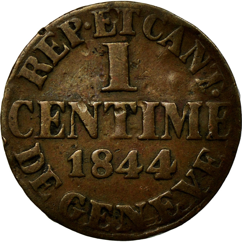 Moneta, CANTONI SVIZZERI, GENEVA, Centime, 1844, Genève, MB+, Rame, KM:130