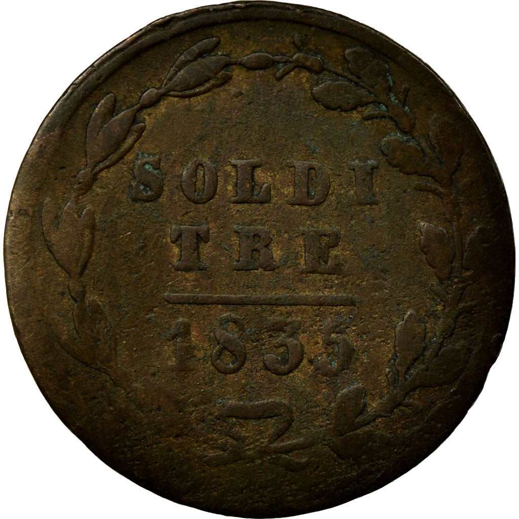 Coin, SWISS CANTONS, TICINO, 3 Soldi, 1835, VF(20-25), Billon, KM:2