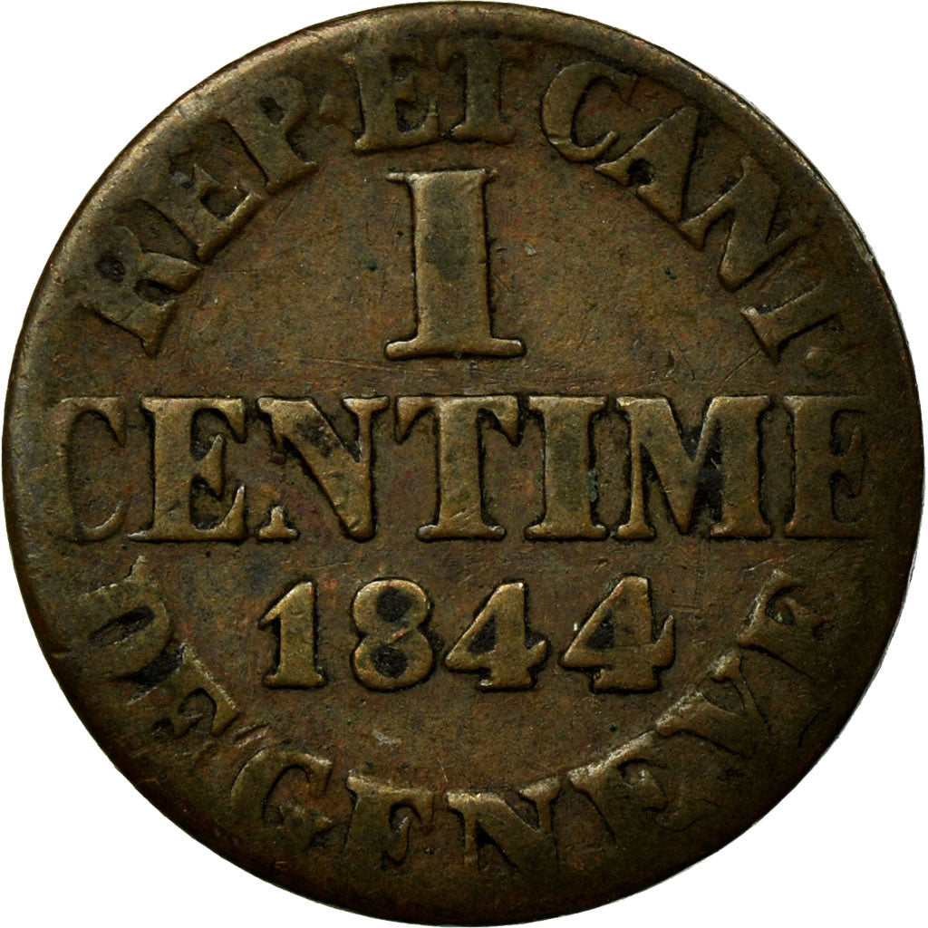 Coin, SWISS CANTONS, GENEVA, Centime, 1844, Genève, VF(20-25), Copper, KM:130