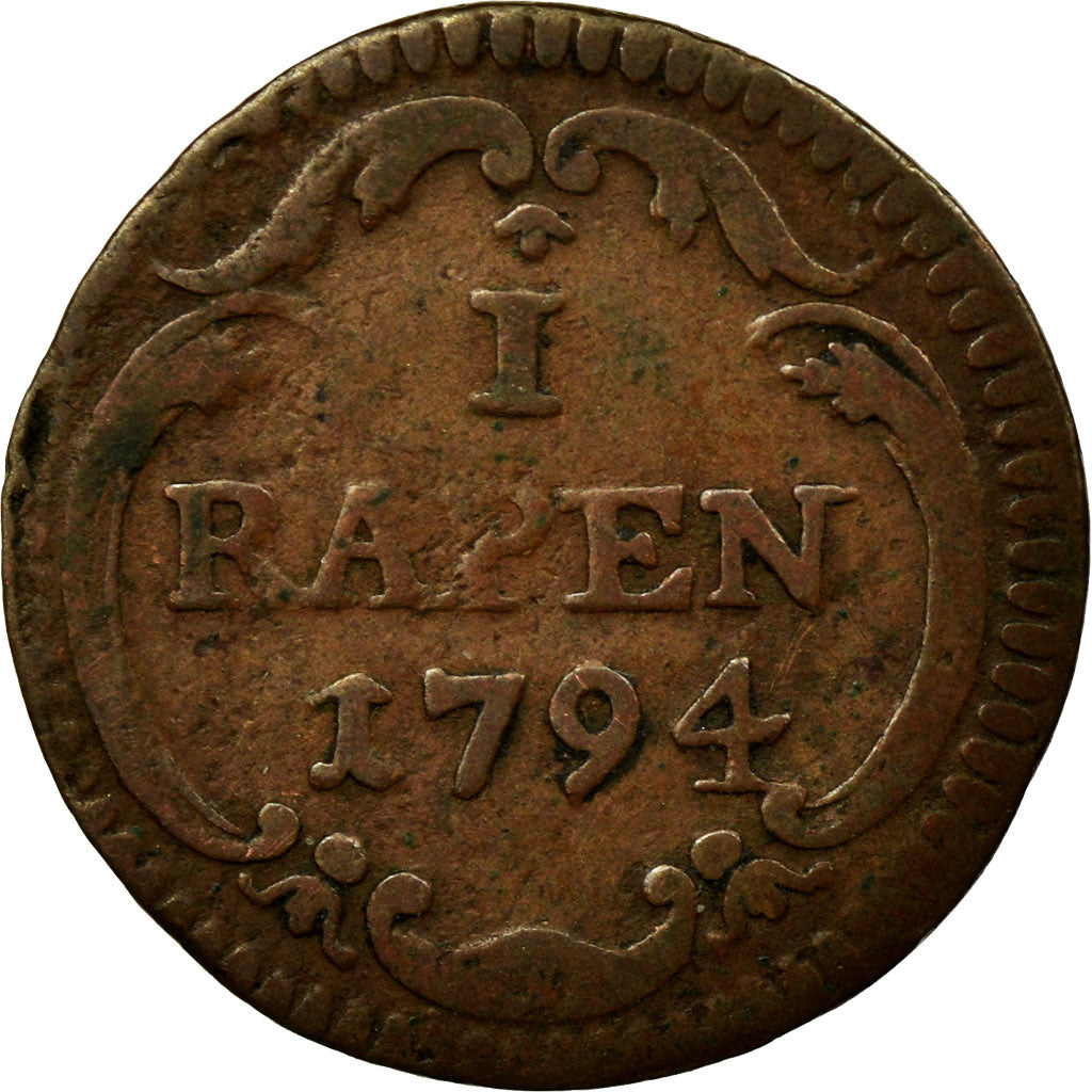 Coin, SWISS CANTONS, Zug, Rappen, 1794, VF(30-35), Copper, KM:63