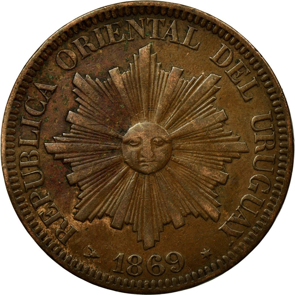 Coin, Uruguay, 4 Centesimos, 1869, Uruguay Mint, Birmingham, AU(50-53), Bronze
