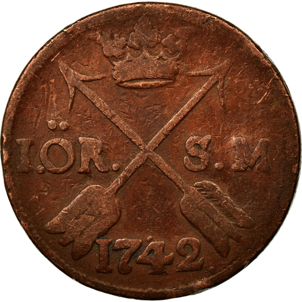 Coin, Sweden, Frederick I, Ore, S.M., 1742, VF(20-25), Copper, KM:416.1