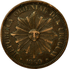 Coin, Uruguay, 4 Centesimos, 1869, Uruguay Mint, Birmingham, AU(50-53), Bronze