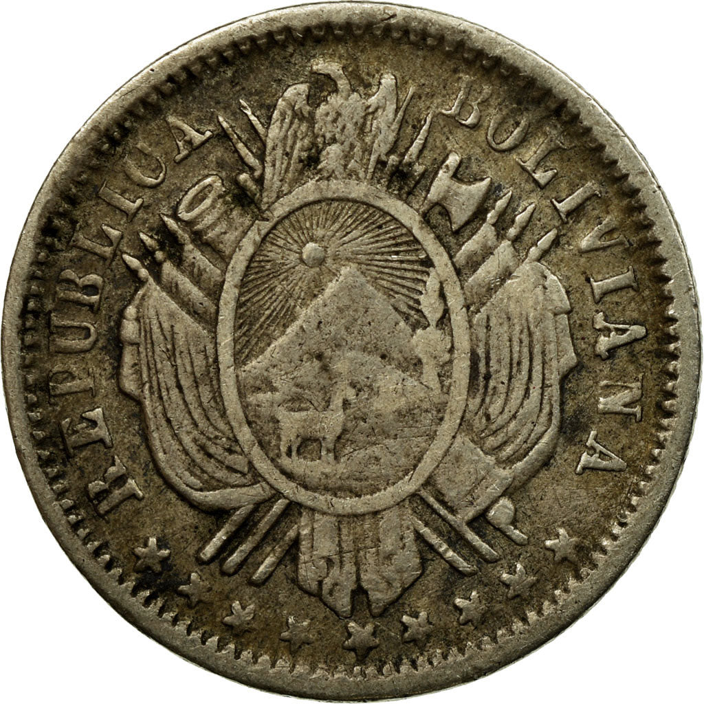 Moneda, Bolivia, 10 Centavos, 1872, MBC, Plata, KM:153.3