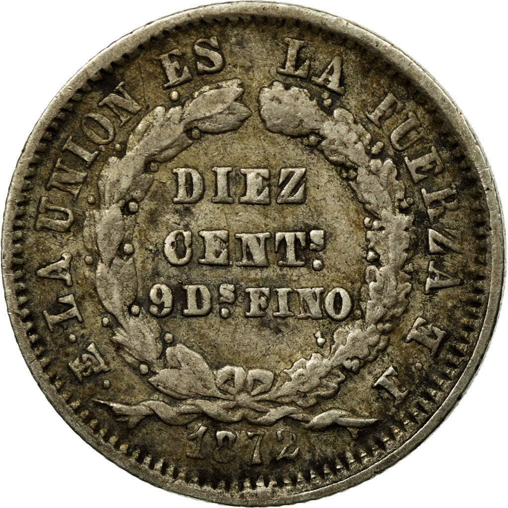 Moneda, Bolivia, 10 Centavos, 1872, MBC, Plata, KM:153.3