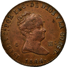 Moneda, España, Isabel II, 4 maravedis, 1844, Segovia, MBC+, Cobre, KM:530.3