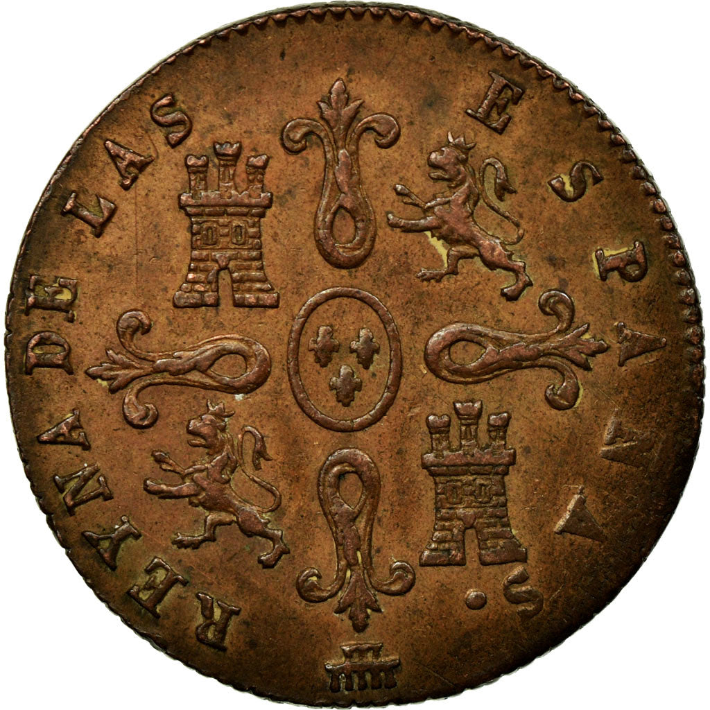 Moneda, España, Isabel II, 4 maravedis, 1844, Segovia, MBC+, Cobre, KM:530.3