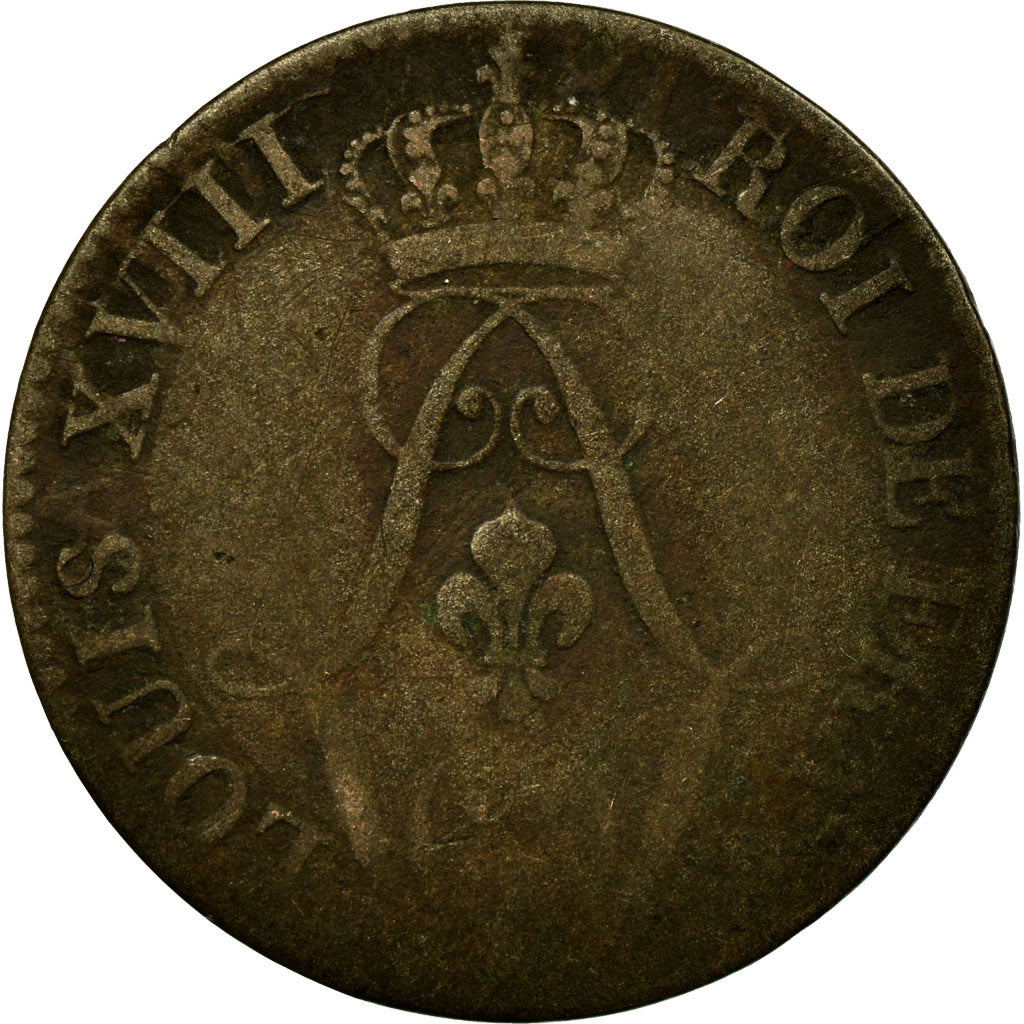 Coin, FRENCH GUIANA, 10 Centimes, 1818, Paris, F(12-15), Billon, KM:A1