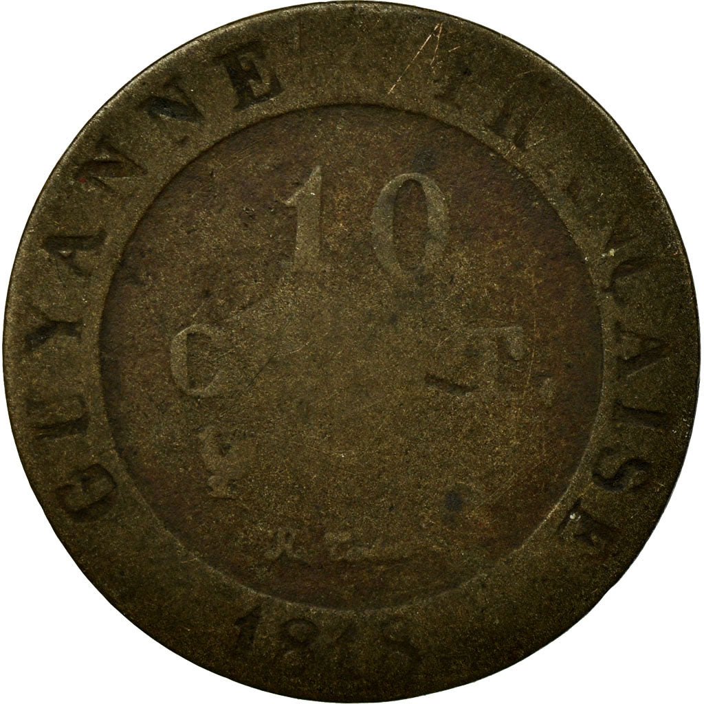 Coin, FRENCH GUIANA, 10 Centimes, 1818, Paris, F(12-15), Billon, KM:A1
