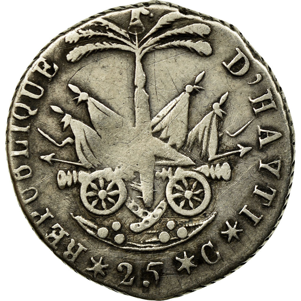 Coin, Haiti, 25 Centimes, AN 14, VF(20-25), Silver, KM:15.1
