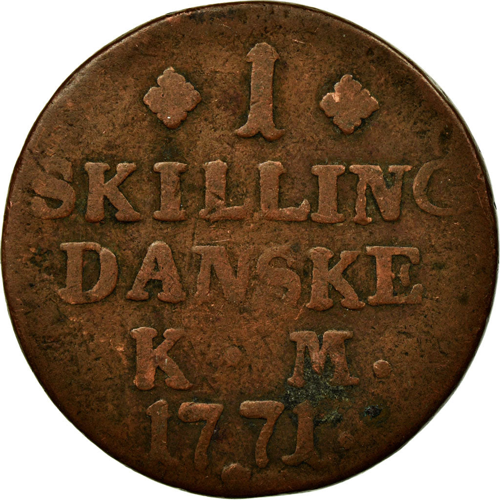 Coin, Denmark, Christian VII, Skilling, 1771, Copenhagen, VF(20-25), Copper