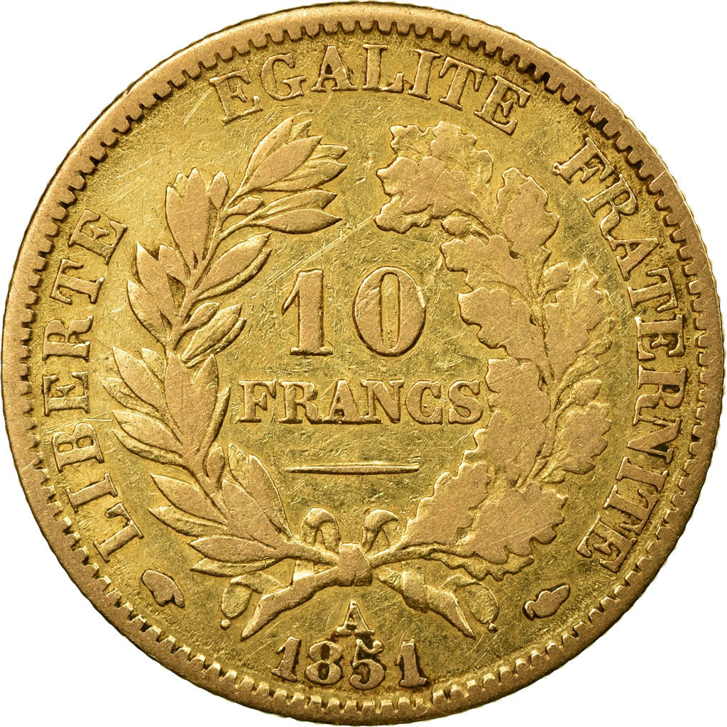 Coin, France, Cérès, 10 Francs, 1851, Paris, VF(20-25), Gold, KM:770