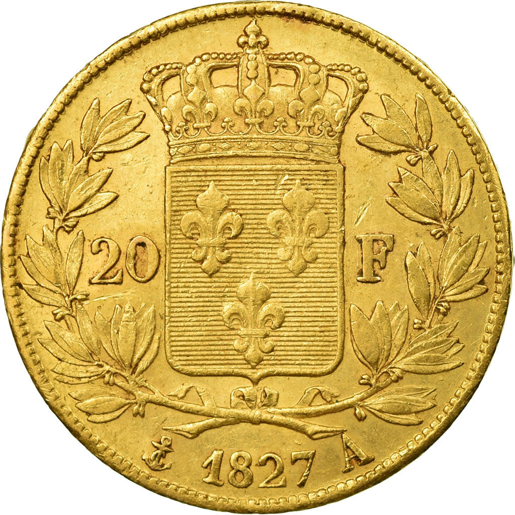 Moneta, Francia, Charles X, 20 Francs, 1827, Paris, BB+, Oro, KM:726.1