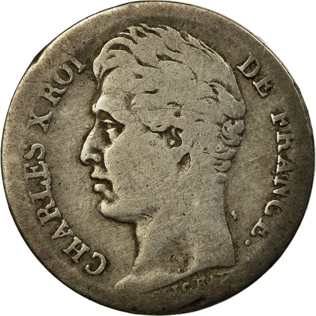 Moneta, Francia, Charles X, 1/2 Franc, 1827, Paris, MB, Argento, KM:723.1