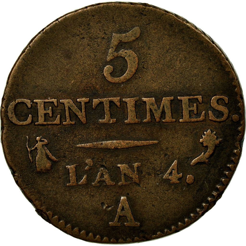 Coin, France, Dupré, 5 Centimes, AN 4, Paris, VF(20-25), Bronze, KM:635.1