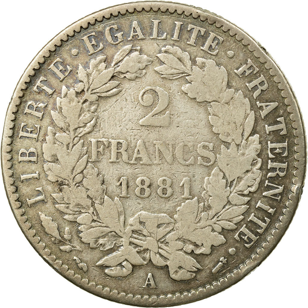 Monnaie, France, Cérès, 2 Francs, 1881, Paris, TB+, Argent, KM:817.1, Le