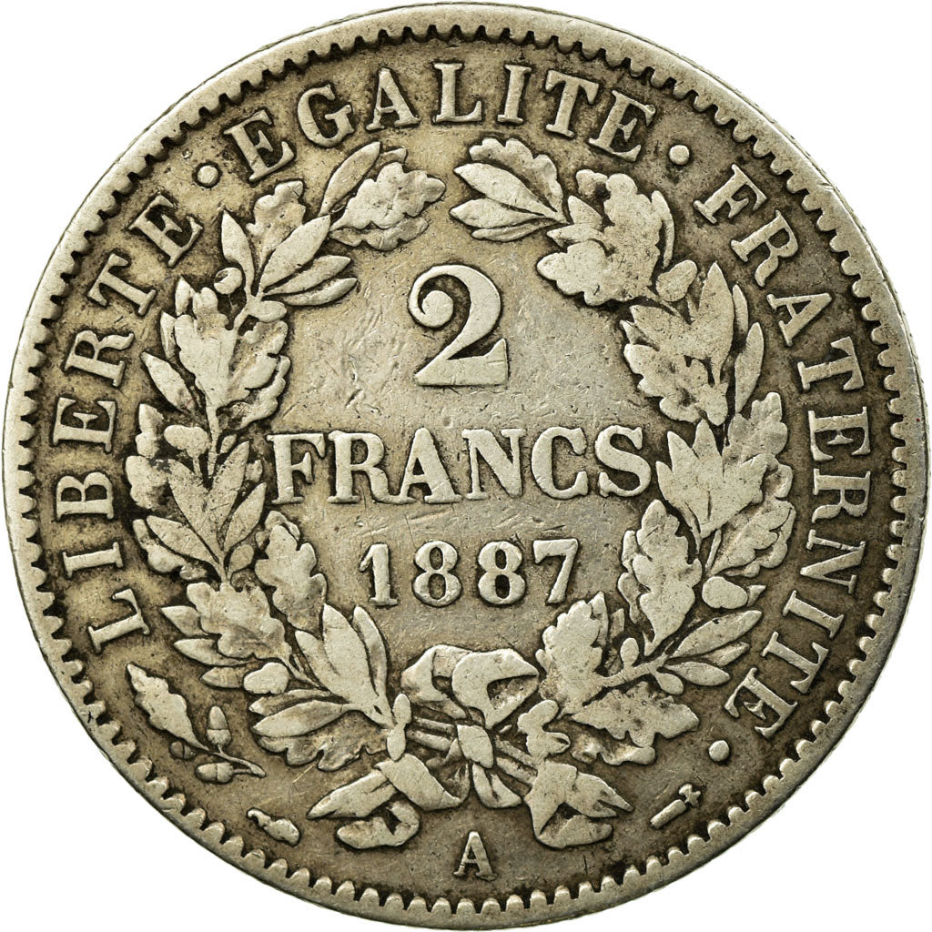 Coin, France, Cérès, 2 Francs, 1887, Paris, VF(30-35), Silver, KM:817.1