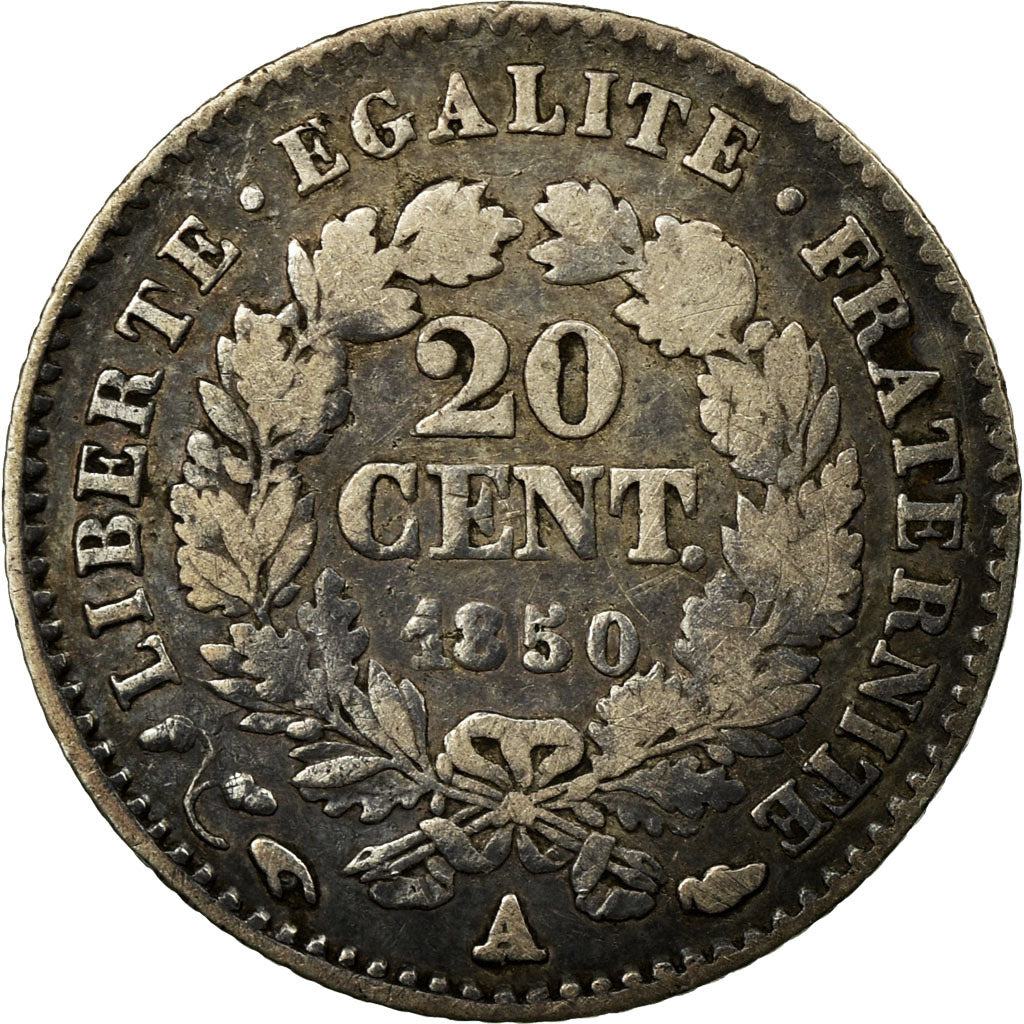 Moeda, França, Cérès, 20 Centimes, 1850, Paris, VF(30-35), Prata, KM:758.1