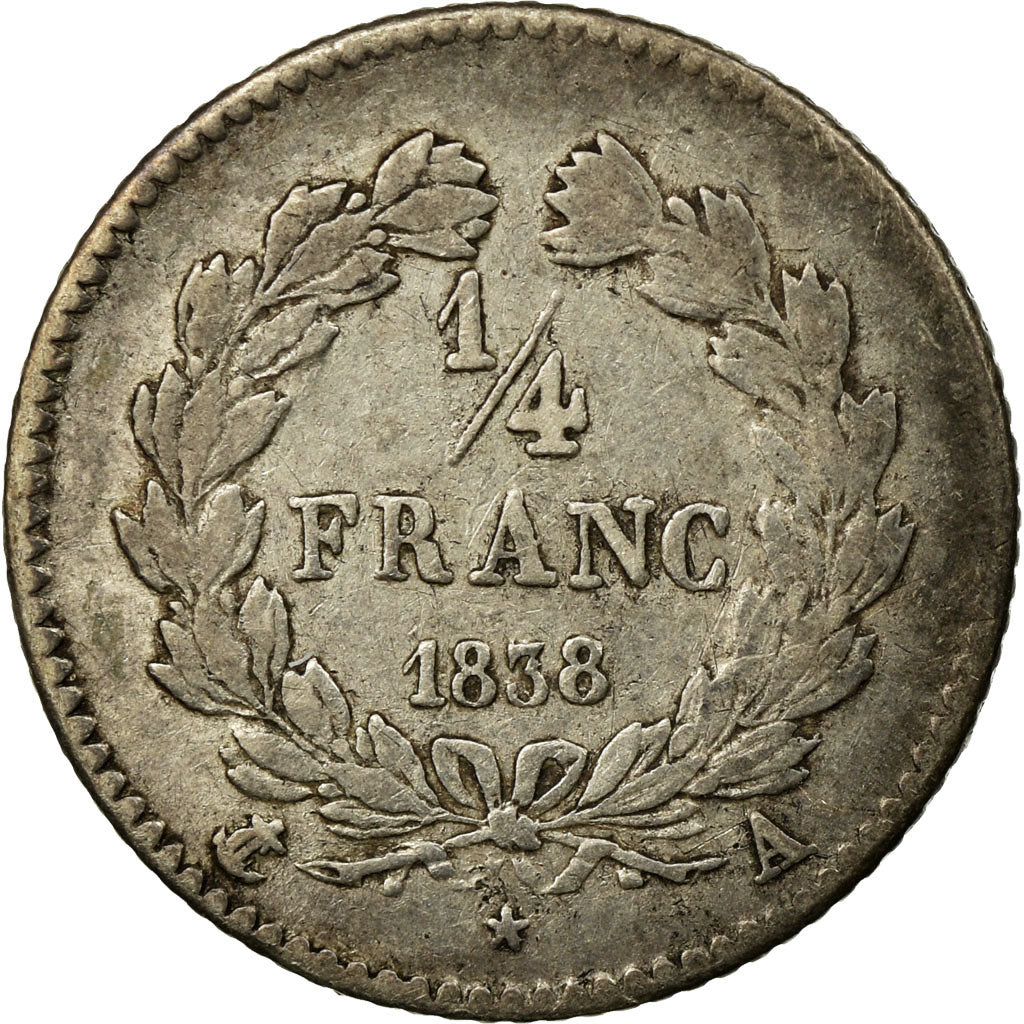 Coin, France, Louis-Philippe, 1/4 Franc, 1838, Paris, VF(20-25), Silver