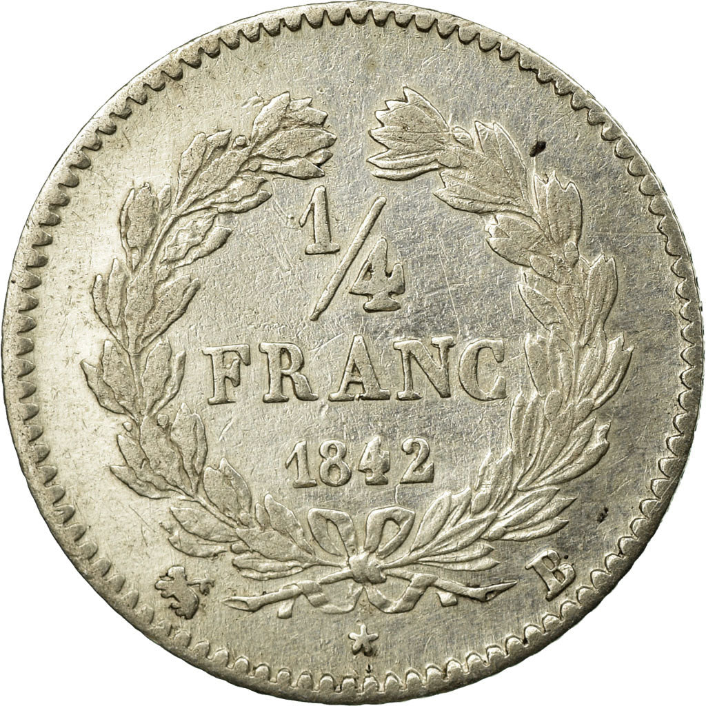 Coin, France, Louis-Philippe, 1/4 Franc, 1842, Rouen, AU(55-58), Silver