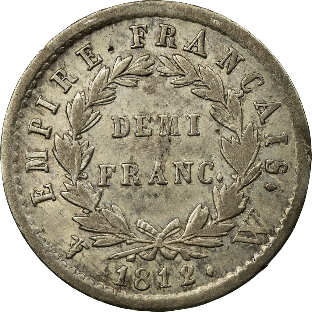 Moeda, França, Napoléon I, 1/2 Franc, 1812, Lille, EF(40-45), Prata