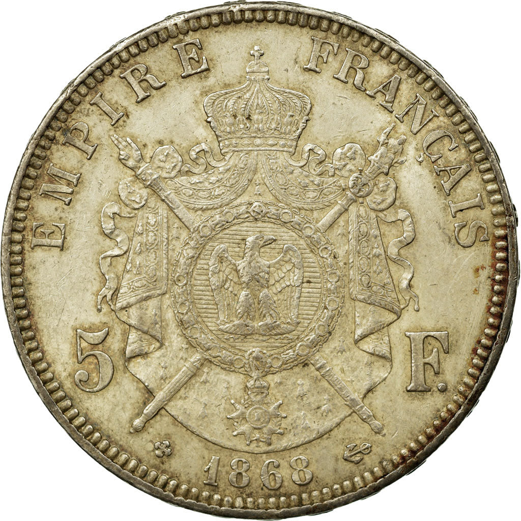 Moeda, França, Napoléon III, 5 Francs, 1868, Strasbourg, AU(55-58), Prata