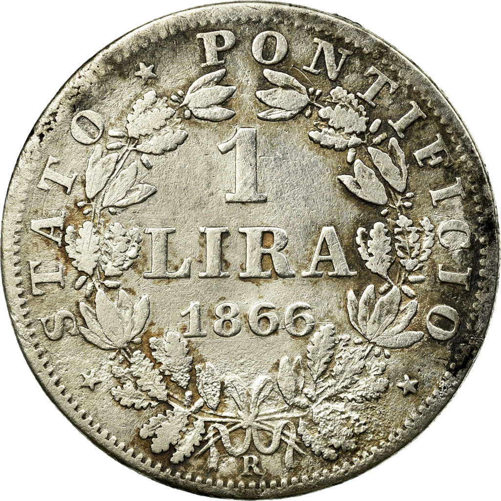 Coin, ITALIAN STATES, PAPAL STATES, Pius IX, Lira, 1866, Rome, VF(30-35)