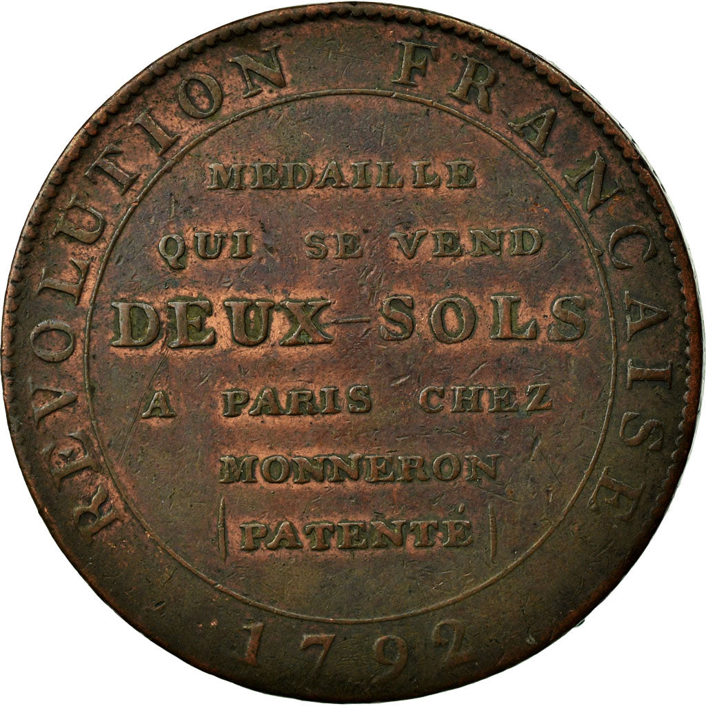 Coin, France, 2 Sols, 1792, VF(20-25), Bronze, KM:Tn25, Brandon:222