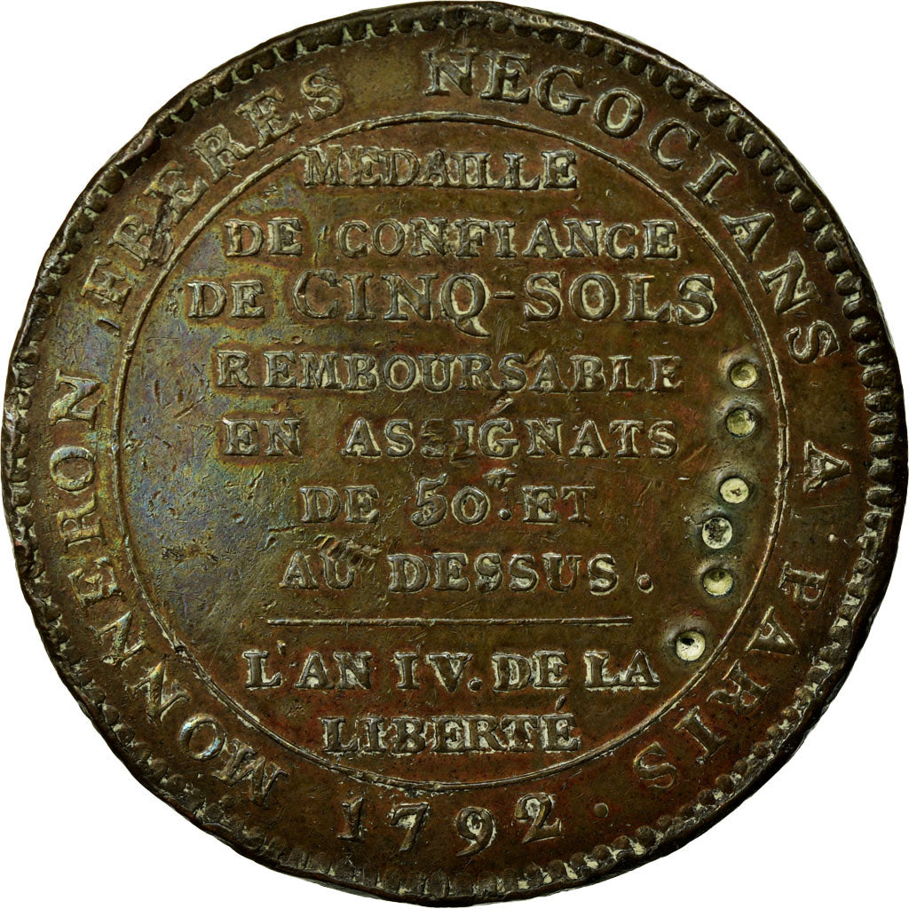 Monnaie, France, Monneron, 5 Sols, 1790, Paris, TB+, Bronze