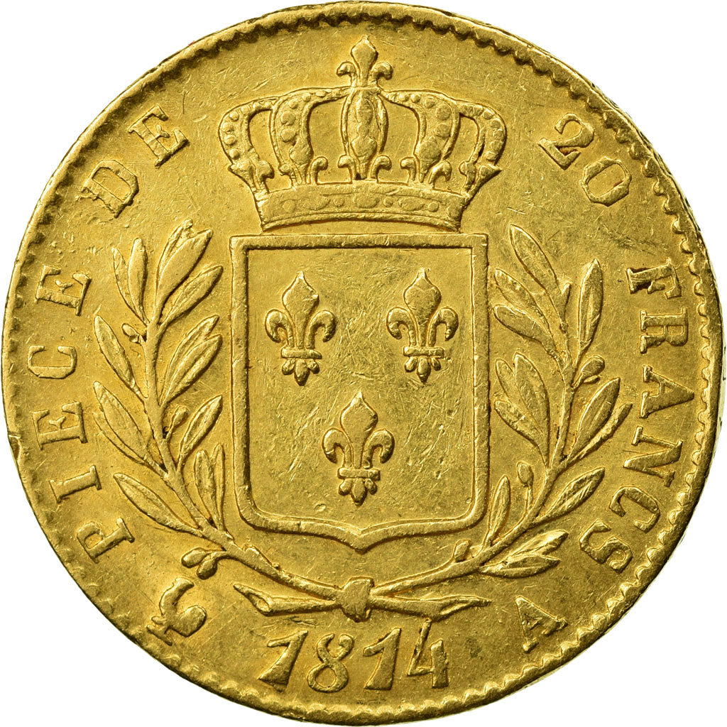 Louis XVIII, Première Restauration, 20 Francs Or buste habillé 1814 Paris, KM 70