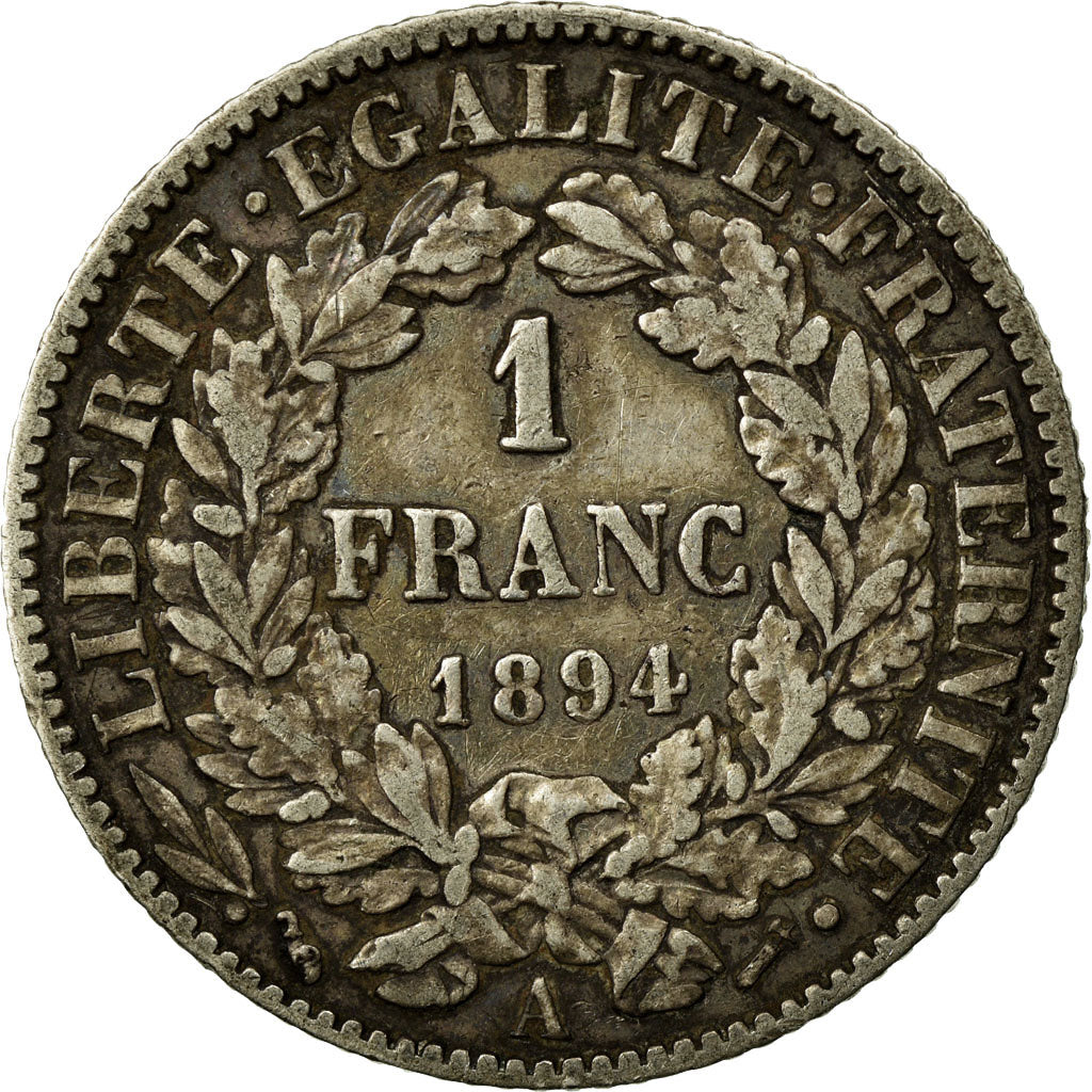 Coin, France, Cérès, Franc, 1894, Paris, VF(20-25), Silver, KM:822.1