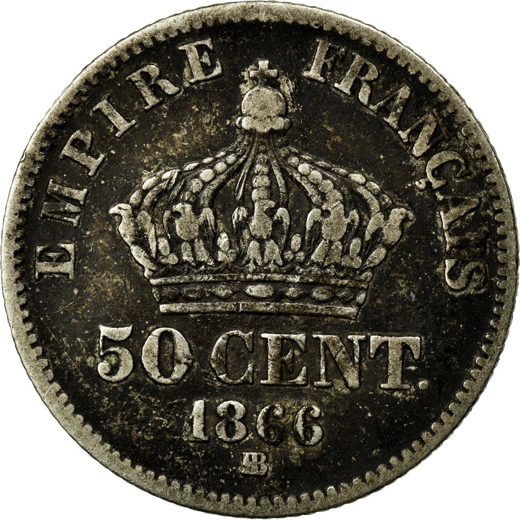 Moneta, Francia, Napoleon III, Napoléon III, 50 Centimes, 1866, Strasbourg