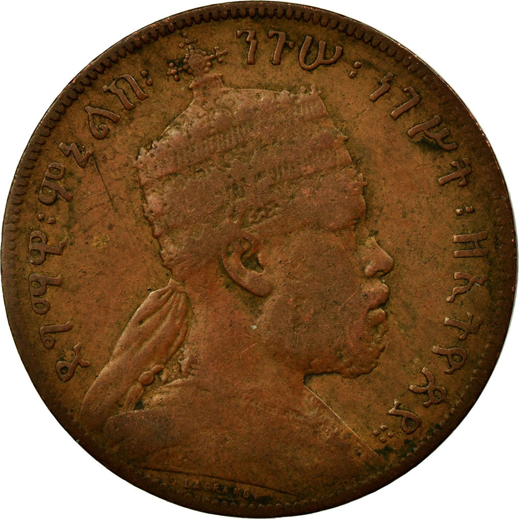 Moneta, Etiopia, Menelik II, 1/100 Birr, Matonya, 1897, Paris, VF(20-25)