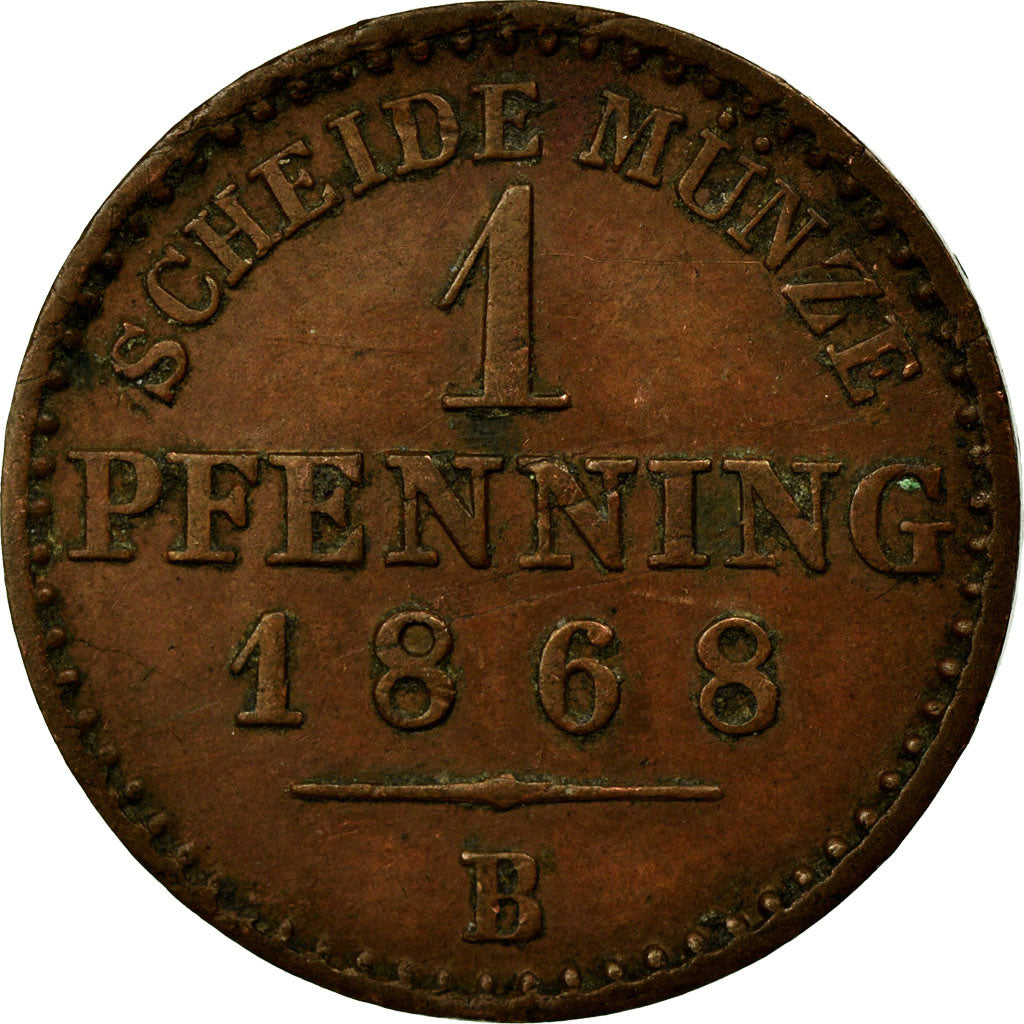 Coin, Germany, 1 Pfennig, 1868, Bayreuth, AU(50-53), Copper