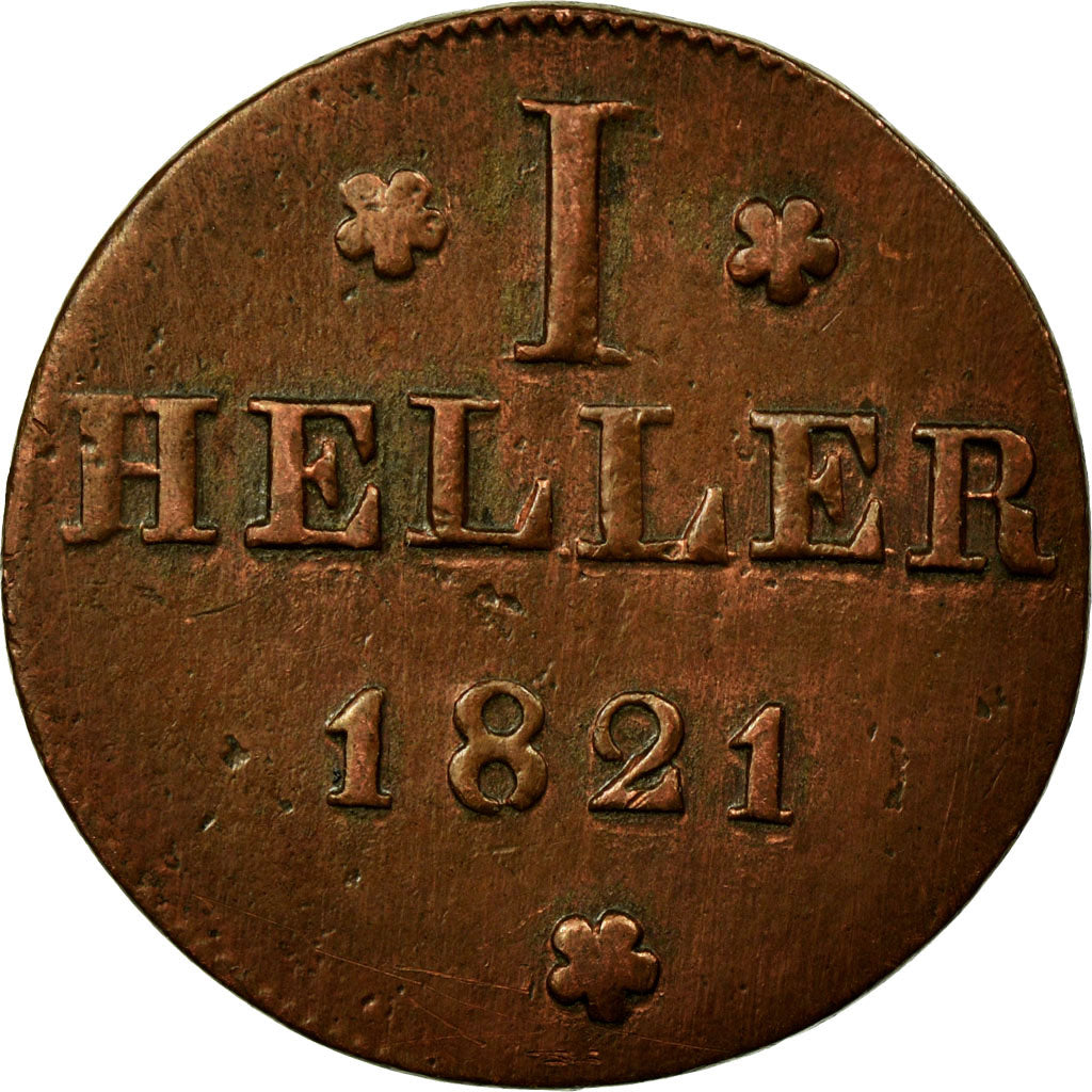 Coin, German States, FRANKFURT AM MAIN, Heller, 1821, EF(40-45), Copper, KM:301