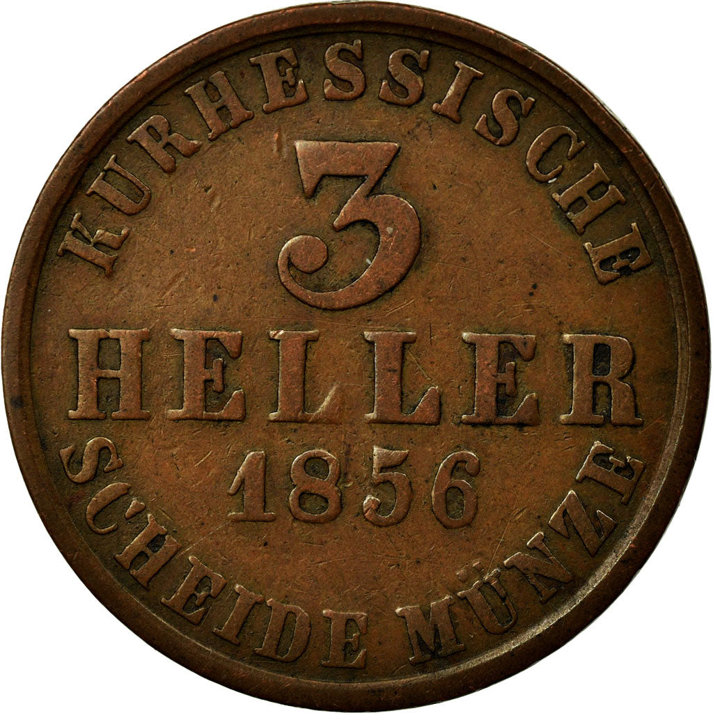 Coin, German States, HESSE-CASSEL, Friedrich Wilhelm, 3 Heller, 1856, VF(30-35)