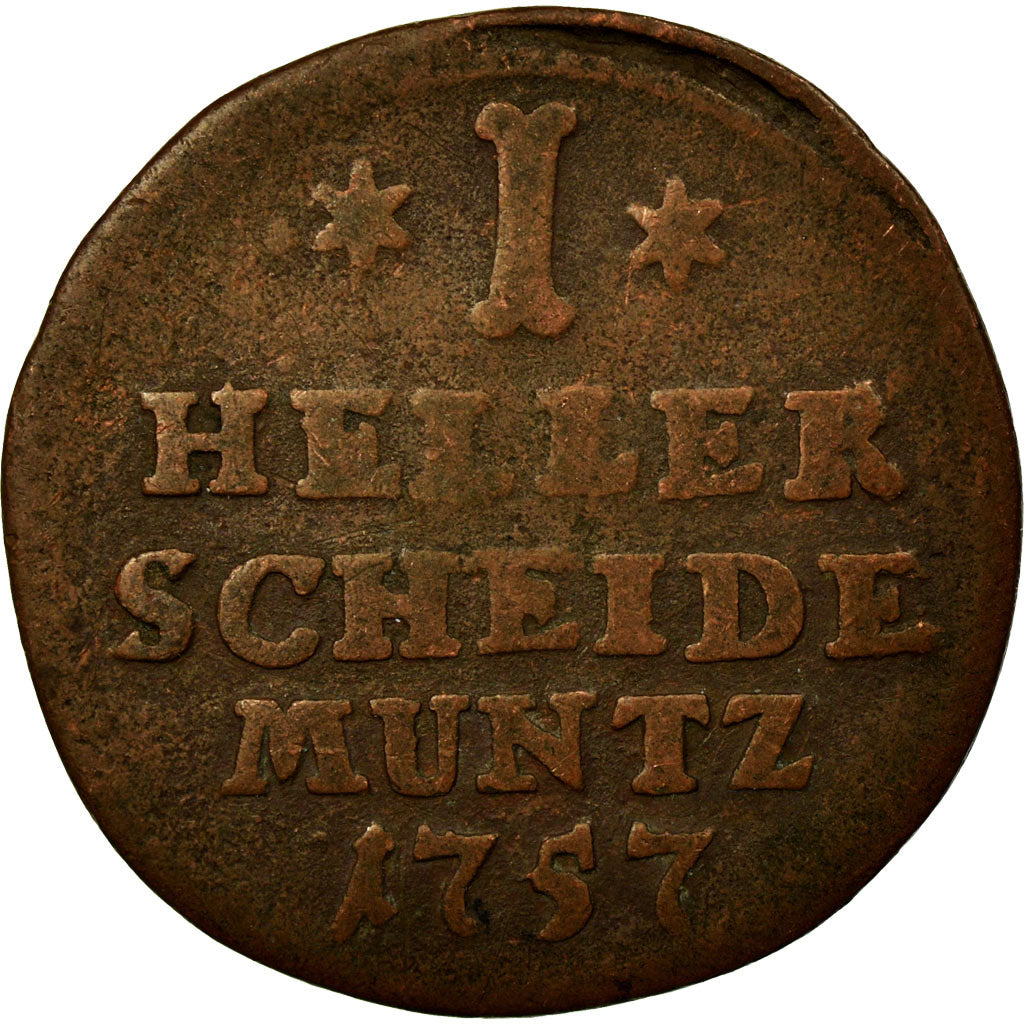 Coin, German States, HESSE-CASSEL, Wilhelm VIII, Heller, 1757, VF(30-35)