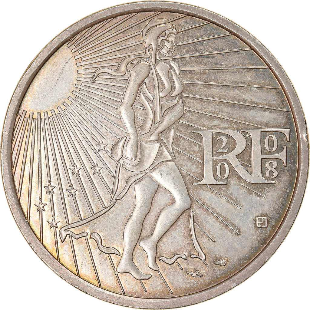 France, 15 Euro, La Semeuse en marche, 2008, Paris, SUP+, Argent, KM:1535