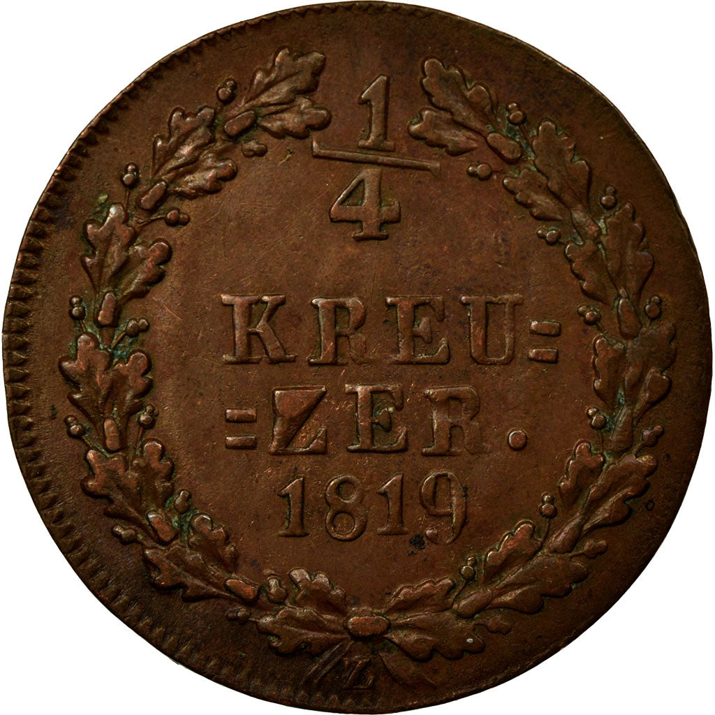 Moeda, Estados Alemães, NASSAU, Wilhelm, 1/4 Kreuzer, 1819, Wiesbaden