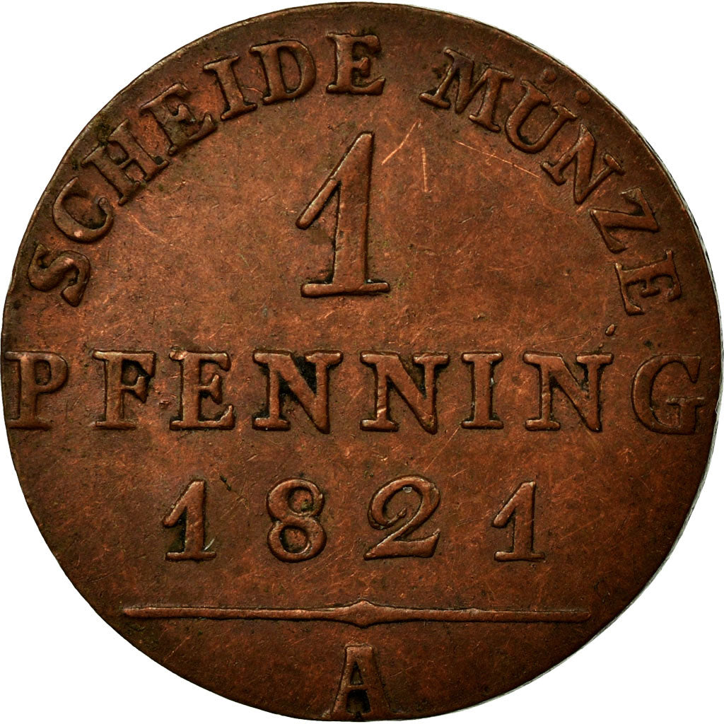 Coin, German States, PRUSSIA, Friedrich Wilhelm III, Pfennig, 1821, AU(50-53)