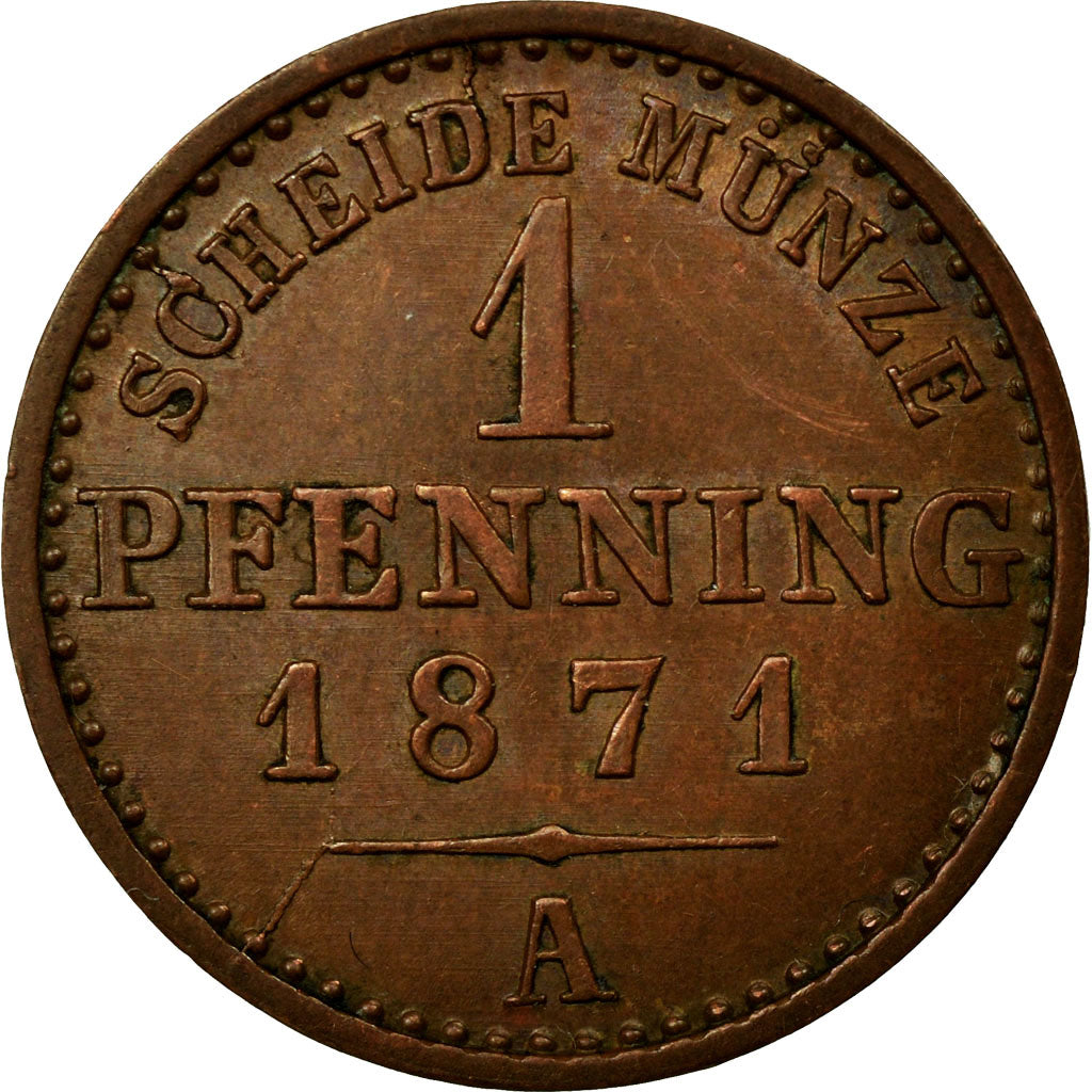 Coin, German States, PRUSSIA, Wilhelm I, Pfennig, 1871, AU(50-53), Copper