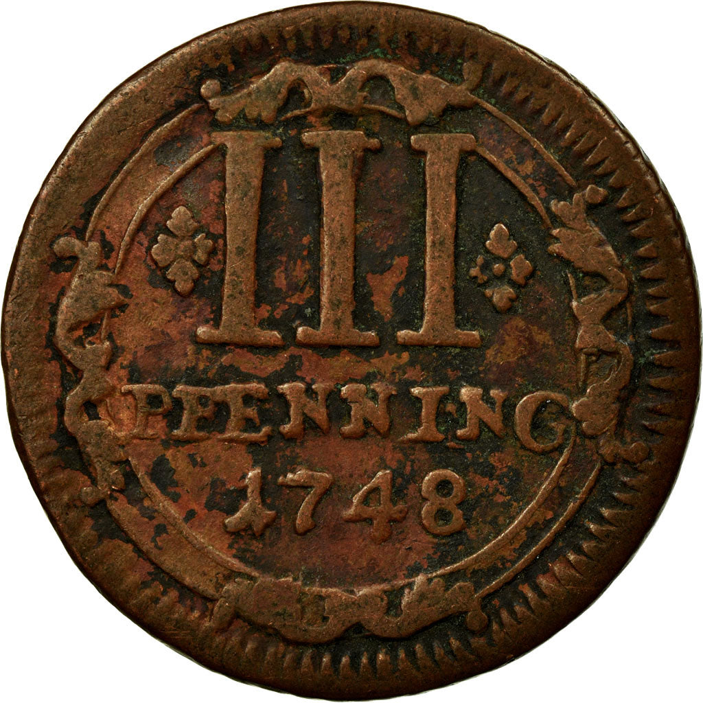 Coin, German States, MUNSTER, 3 Pfenning, 1748, EF(40-45), Copper, KM:430