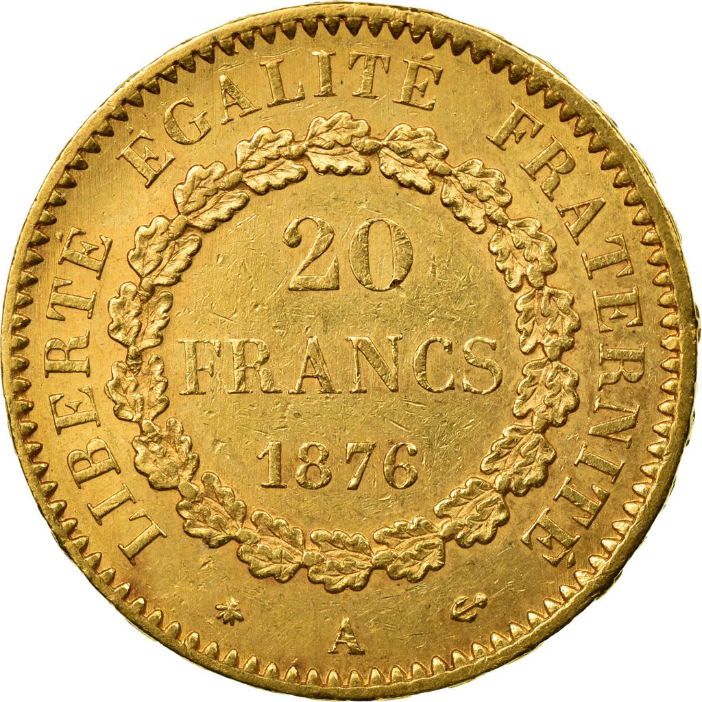 Moneta, Francja, Génie, 20 Francs, 1876, Paris, EF(40-45), Złoto, KM:825