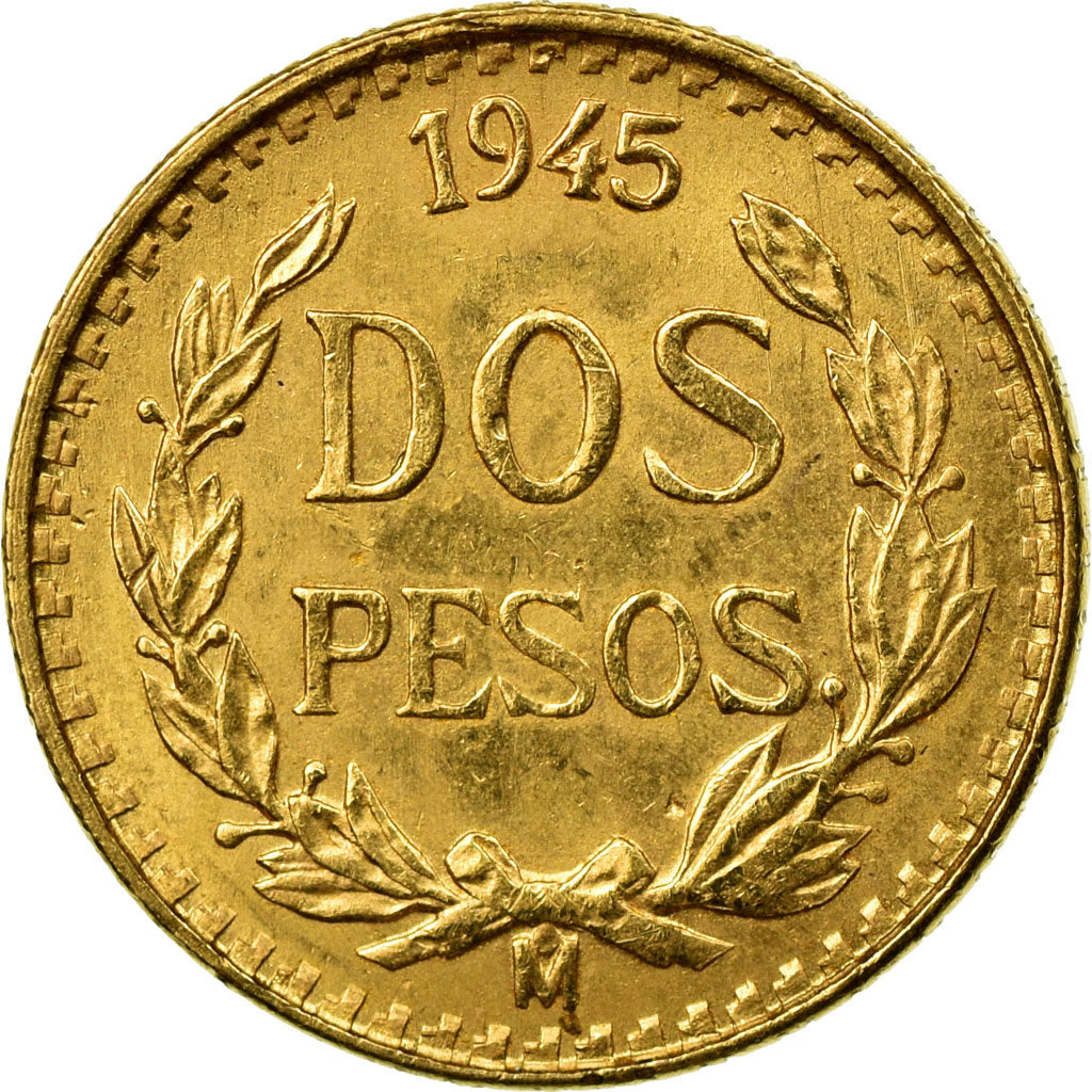Coin, Mexico, 2 Pesos, 1945, Mexico City, MS(63), Gold, KM:461