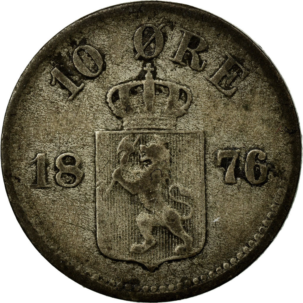 Coin, Norway, 10 Öre, 1876, VF(30-35), Silver, KM:350
